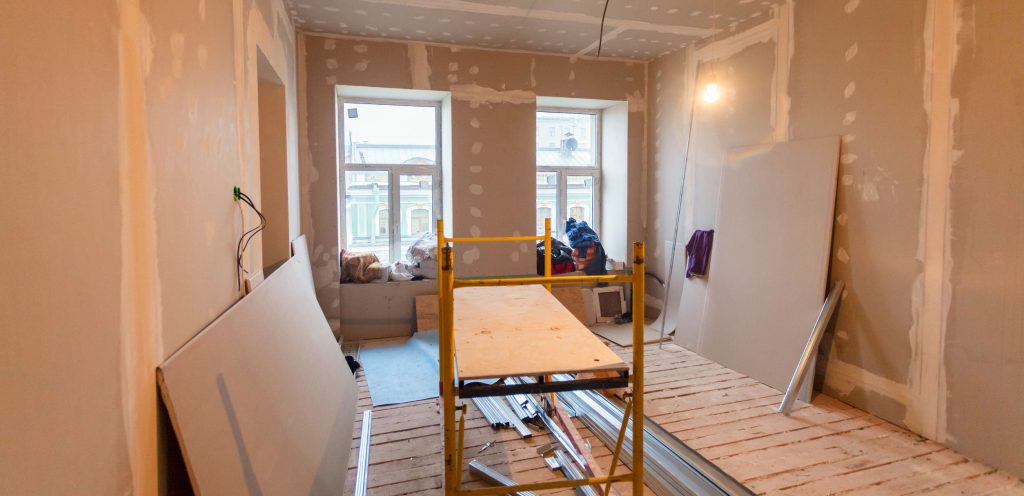 Material for repairs in an apartment is under construction, remodeling, rebuilding and renovation. Making walls from gypsum plasterboard or drywall