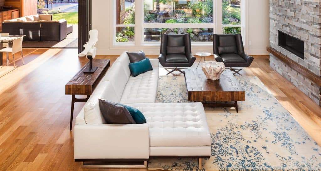 living room interior with hardwood floors and fireplace