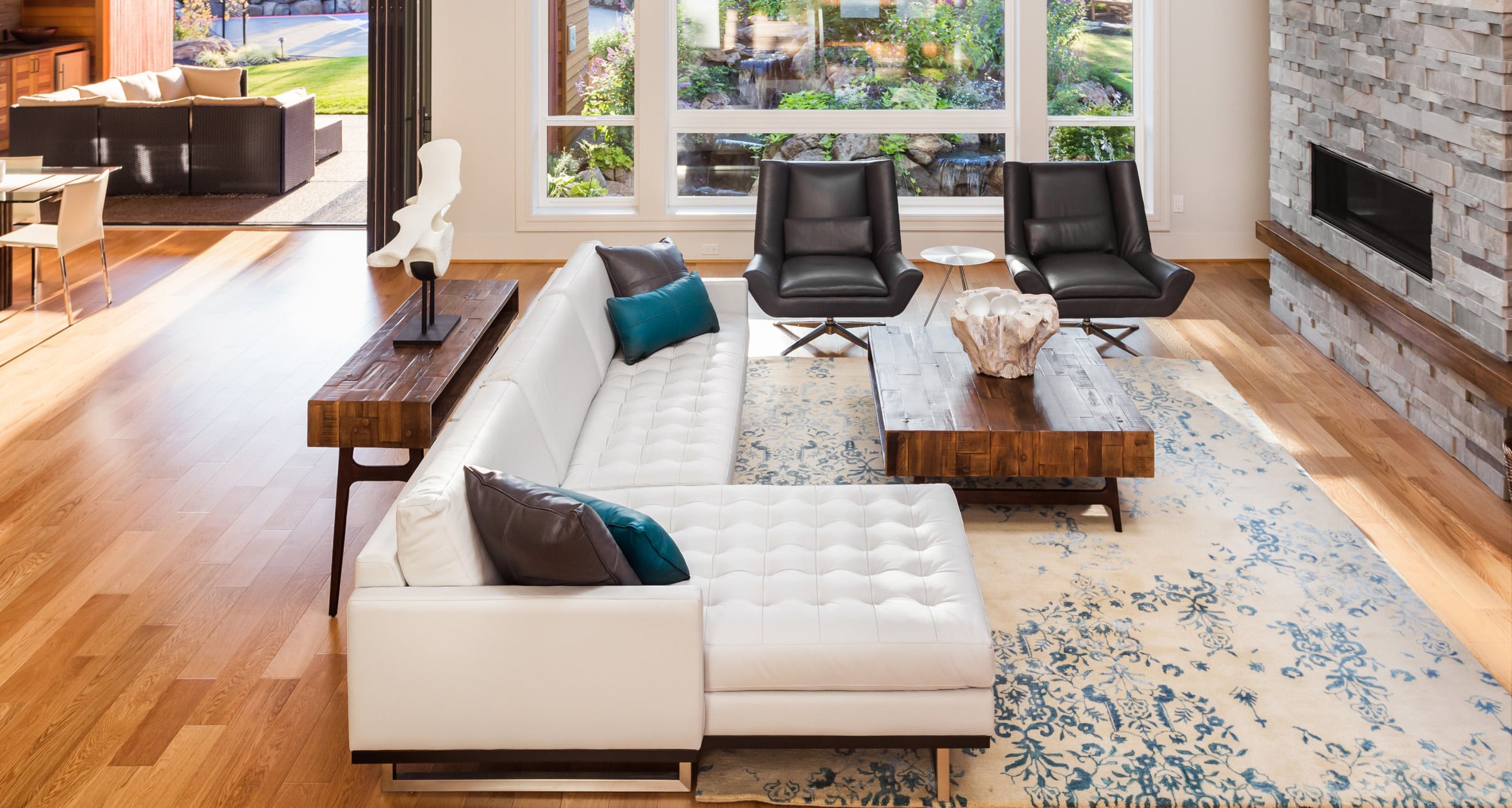 living room interior with hardwood floors and fireplace